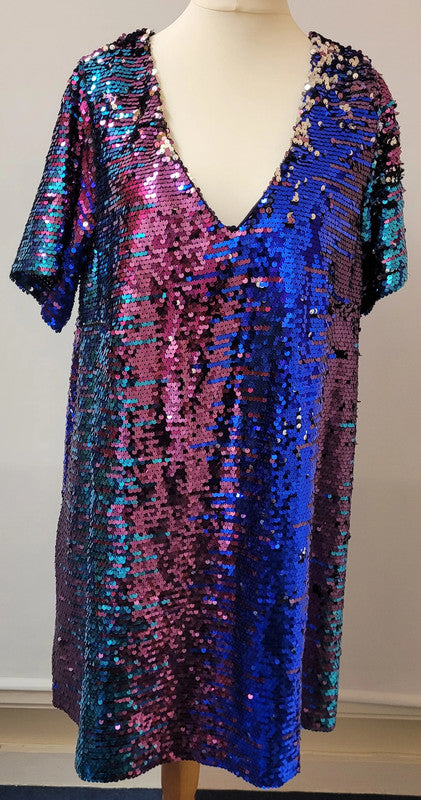 New Look Curves Sequin Short Dress Size Small Multicoloured BNWT