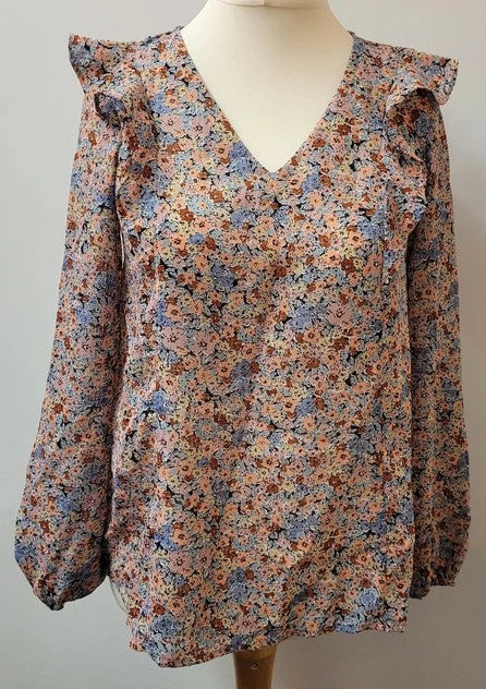 Papaya Floral Blouse UK8 Long Sleeves Pre-Owned