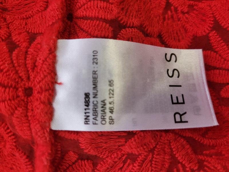Reiss Oriana Red UK 4 Semi-Sheer Daisy Embroidered Top Pre-Owned