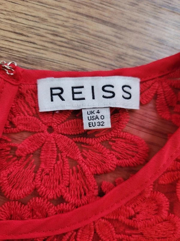 Reiss Oriana Red UK 4 Semi-Sheer Daisy Embroidered Top Pre-Owned