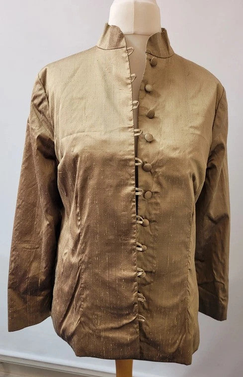 Japlene Ladies Gold Silk Nehru Collar Jacket UK14 Pre-Owned