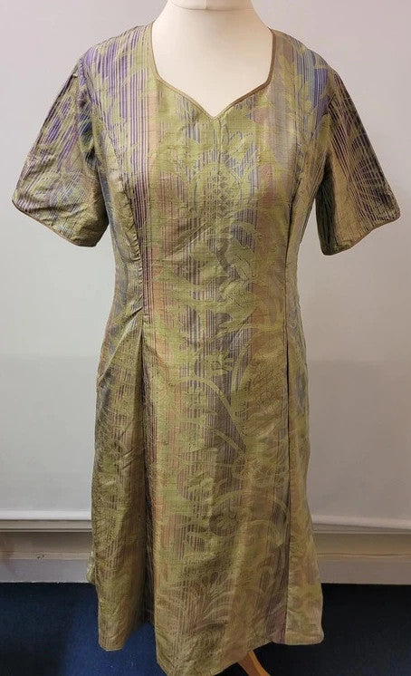 Handmade Mid Length Silk Short Sleeved Dress Size 12
