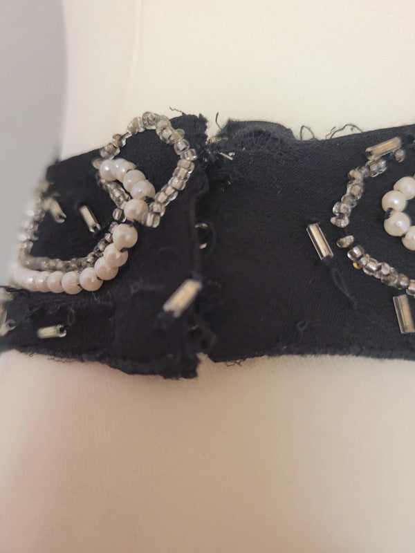 Black Sleeveless Top with Sequins, Pearl &amp; Bugle Beading UK 10/12 Pre-Owned