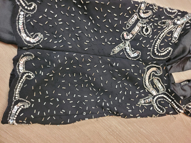 Black Sleeveless Top with Sequins, Pearl &amp; Bugle Beading UK 10/12 Pre-Owned