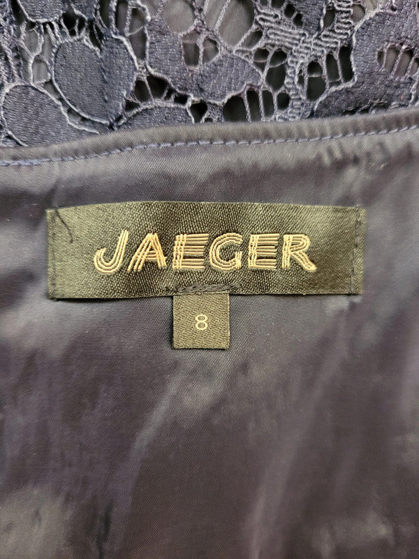 Jaeger Navy Lace Dress UK8 3/4 Sleeves Pre-Owned