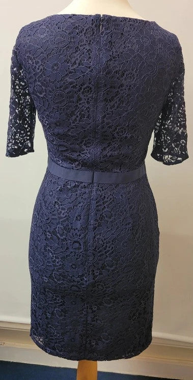 Jaeger Navy Lace Dress UK8 3/4 Sleeves Pre-Owned