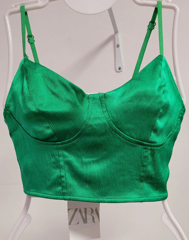 Zara Emerald Green Corset Bustier Top Size S BNWT