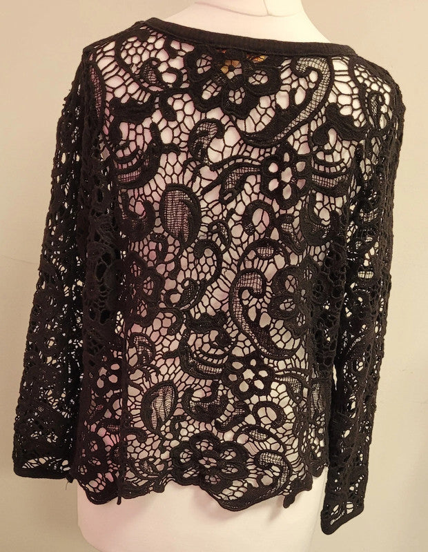 Zara Trafaluc Black Lace Top Size Medium Pre-Owned