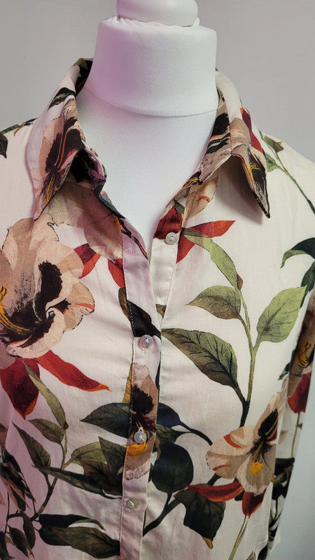 Zara Woman White &amp; Floral Dress Size Small Pre-Owned