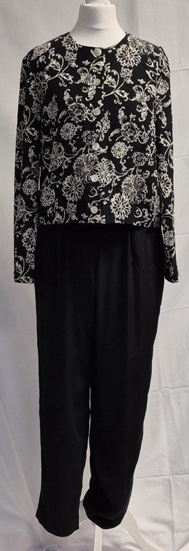 Maggy London Petites Size 4 Silk 2-Piece Suit Black/White Pre-Owned