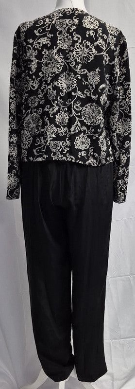Maggy London Petites Size 4 Silk 2-Piece Suit Black/White Pre-Owned