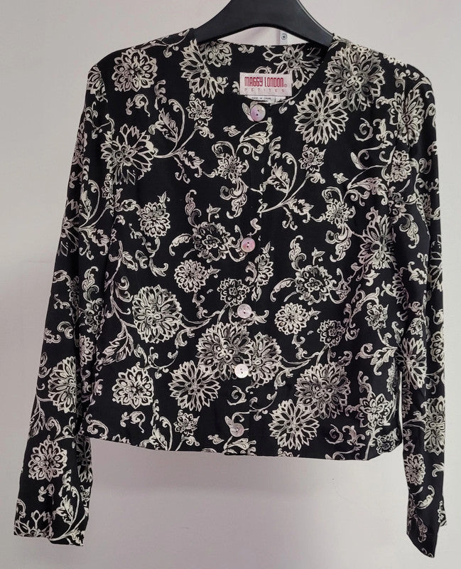 Maggy London Petites Size 4 Silk 2-Piece Suit Black/White Pre-Owned
