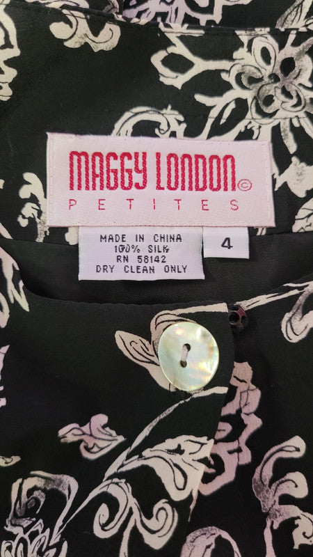 Maggy London Petites Size 4 Silk 2-Piece Suit Black/White Pre-Owned