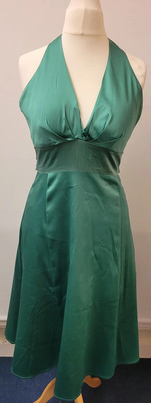 Spotlight by Warehouse Emerald Green Halter-neck Dress UK10 Pre-owned