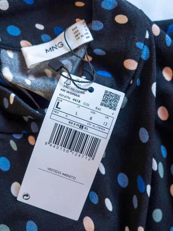 Mango Knee Length Dress Black/Multi Size Large/UK12 NWT