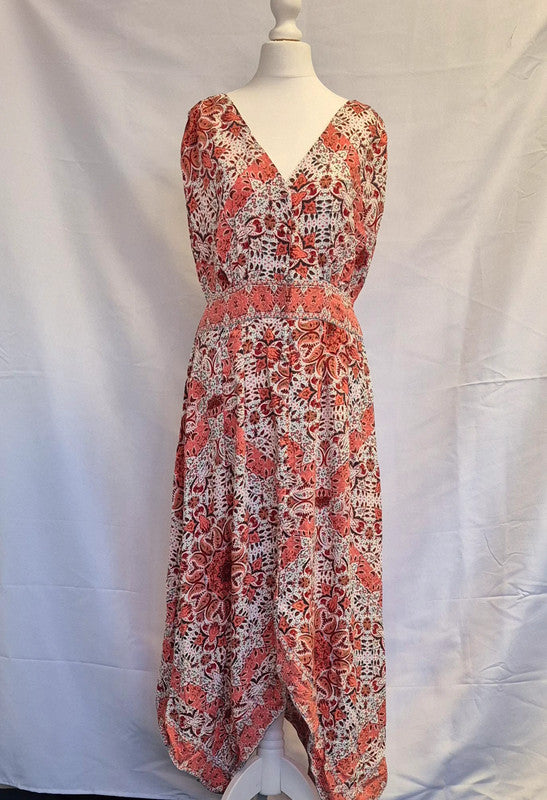 Peacocks Midi Dress White/Coral UK 8 Pr-Owned