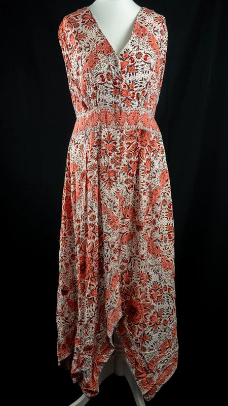 Peacocks Midi Dress White/Coral UK 8 Pr-Owned