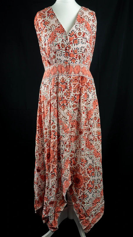 Peacocks Midi Dress White/Coral UK 8 Pr-Owned