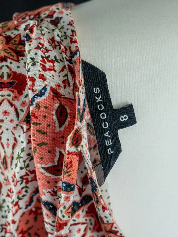 Peacocks Midi Dress White/Coral UK 8 Pr-Owned