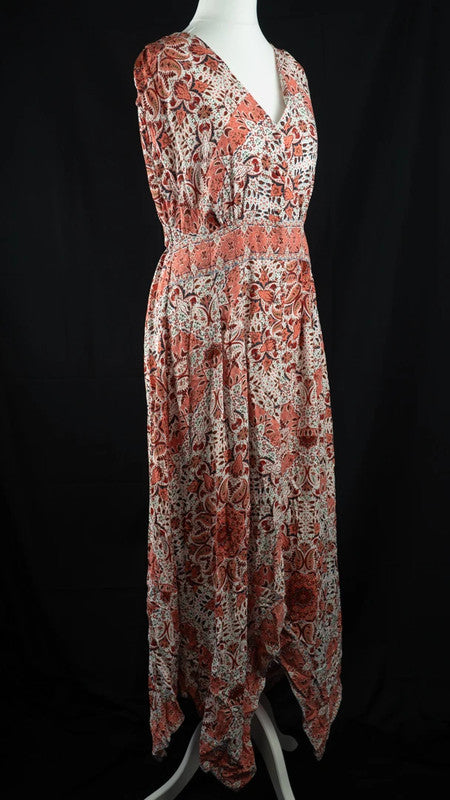 Peacocks Midi Dress White/Coral UK 8 Pr-Owned