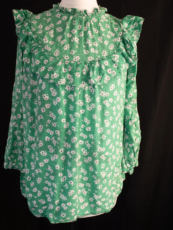 New Look Blouse Green Floral UK12 Pre-Owned