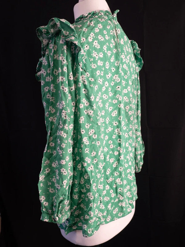 New Look Blouse Green Floral UK12 Pre-Owned