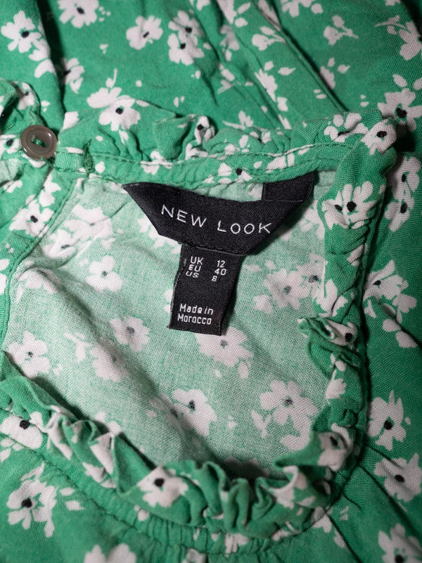 New Look Blouse Green Floral UK12 Pre-Owned