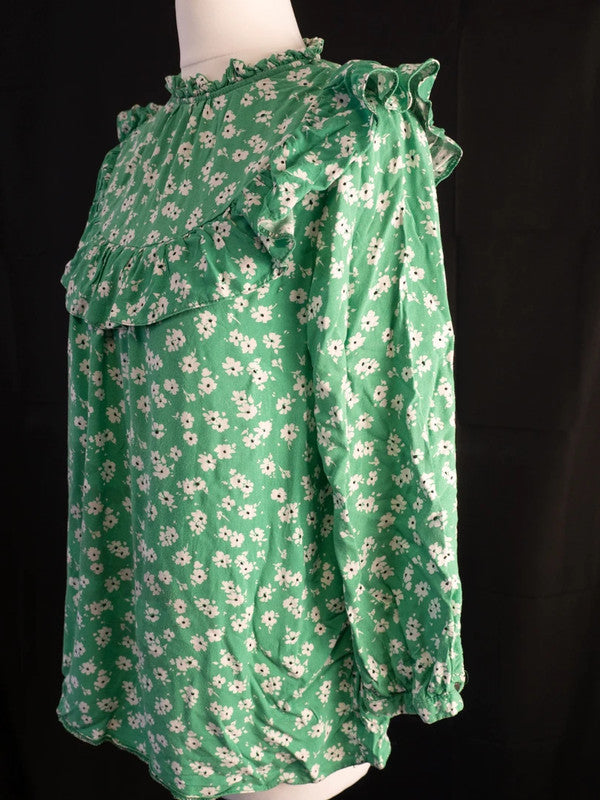 New Look Blouse Green Floral UK12 Pre-Owned