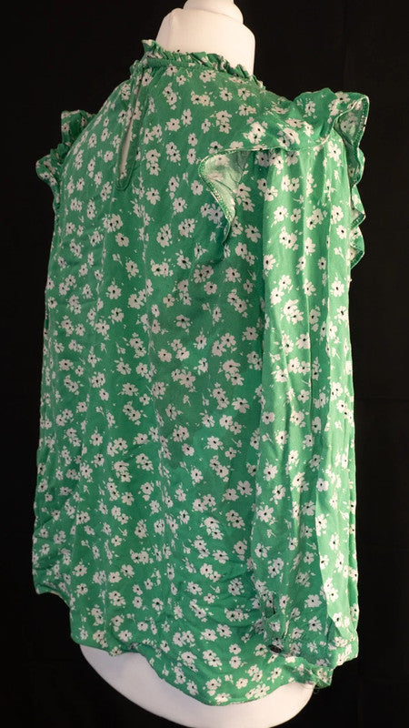 New Look Blouse Green Floral UK12 Pre-Owned