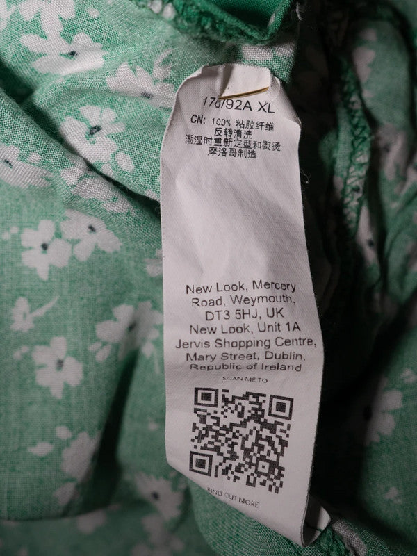New Look Blouse Green Floral UK12 Pre-Owned