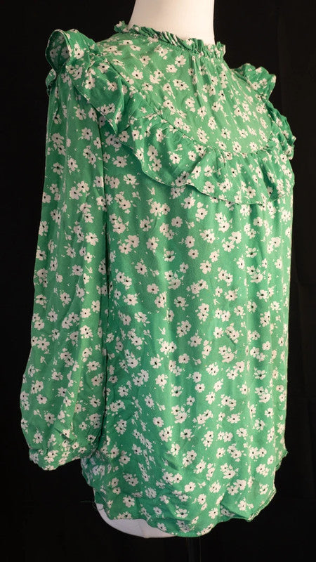 New Look Blouse Green Floral UK12 Pre-Owned