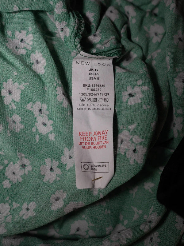 New Look Blouse Green Floral UK12 Pre-Owned