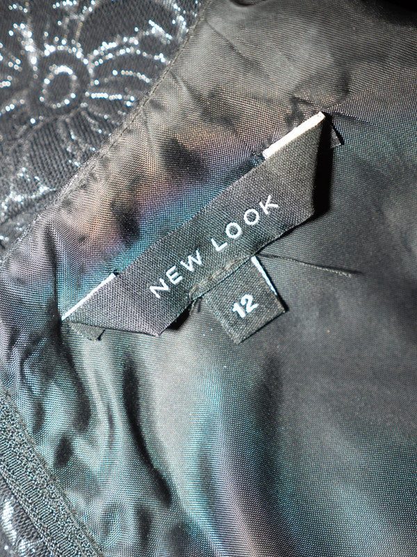 New Look Shift Dress UK12 Black/Silver Pre-Owned