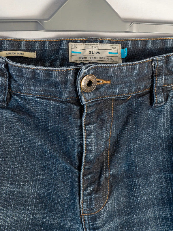 Next Men's Slim Fit Jeans Stone Wash Blue 34R Pre-Owned