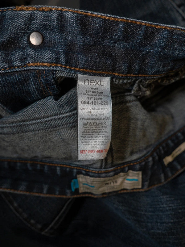 Next Men's Slim Fit Jeans Stone Wash Blue 34R Pre-Owned