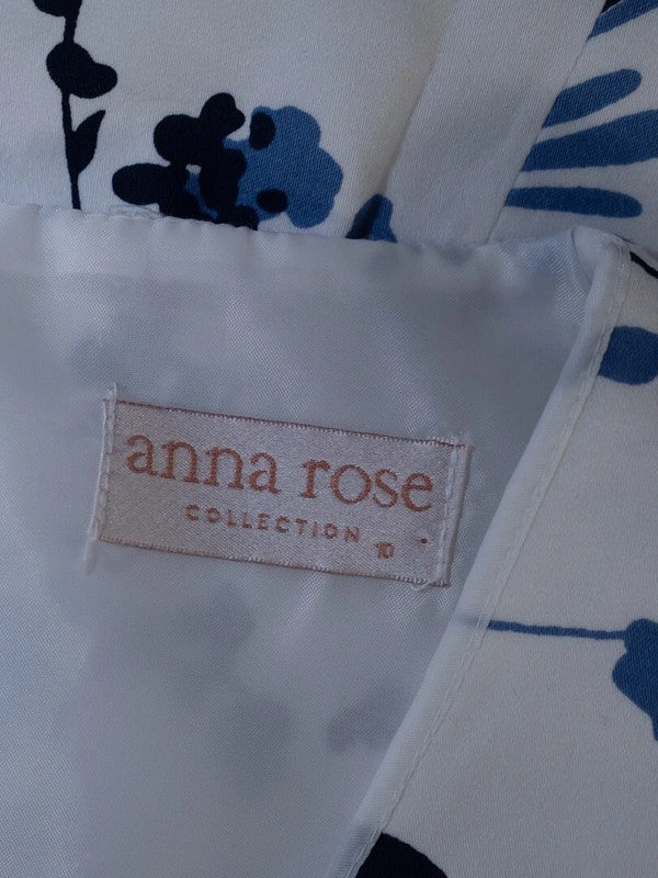 Anna Rose Collection Dress White Blue Pattern Size 10