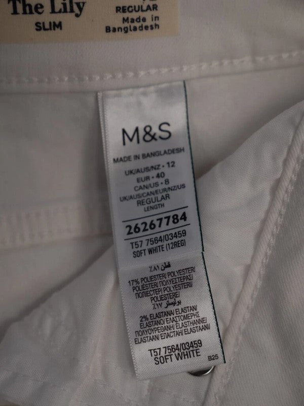 M&amp;S The Lily Slim Jeans White Size 12R