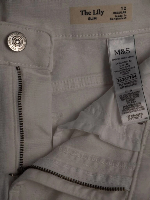 M&amp;S The Lily Slim Jeans White Size 12R