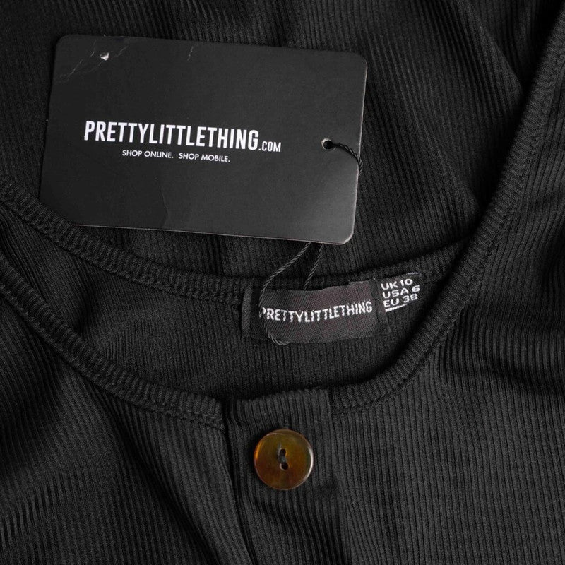 Black Ribbed PrettyLittleThing Black Dress Size 10 NWT