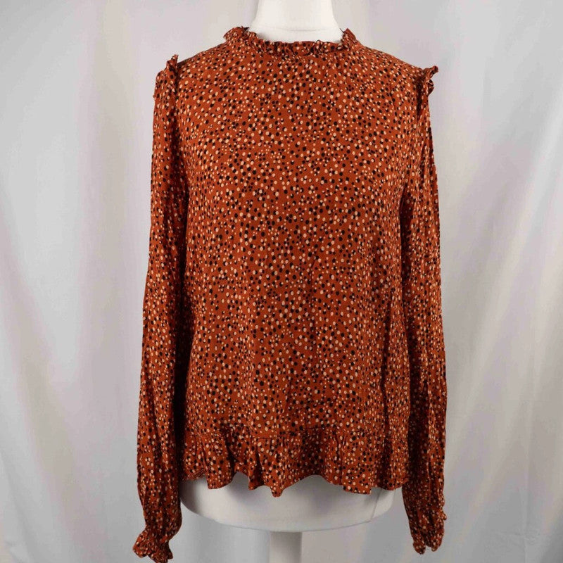 New Look Brown/Burnt Orange High Neckline Blouse Size 12