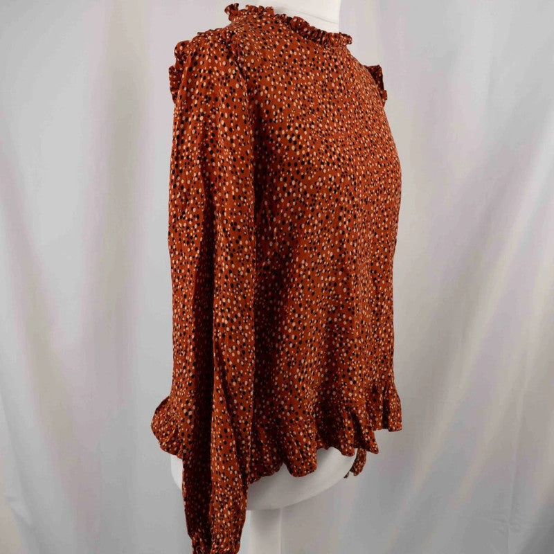 New Look Brown/Burnt Orange High Neckline Blouse Size 12