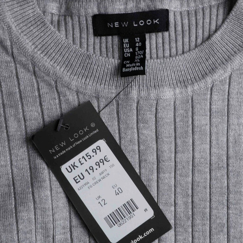 New Look Women's Grey Ribbed Top Size 12 NWT