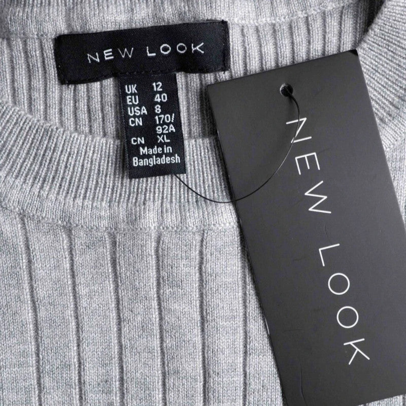 New Look Women's Grey Ribbed Top Size 12 NWT