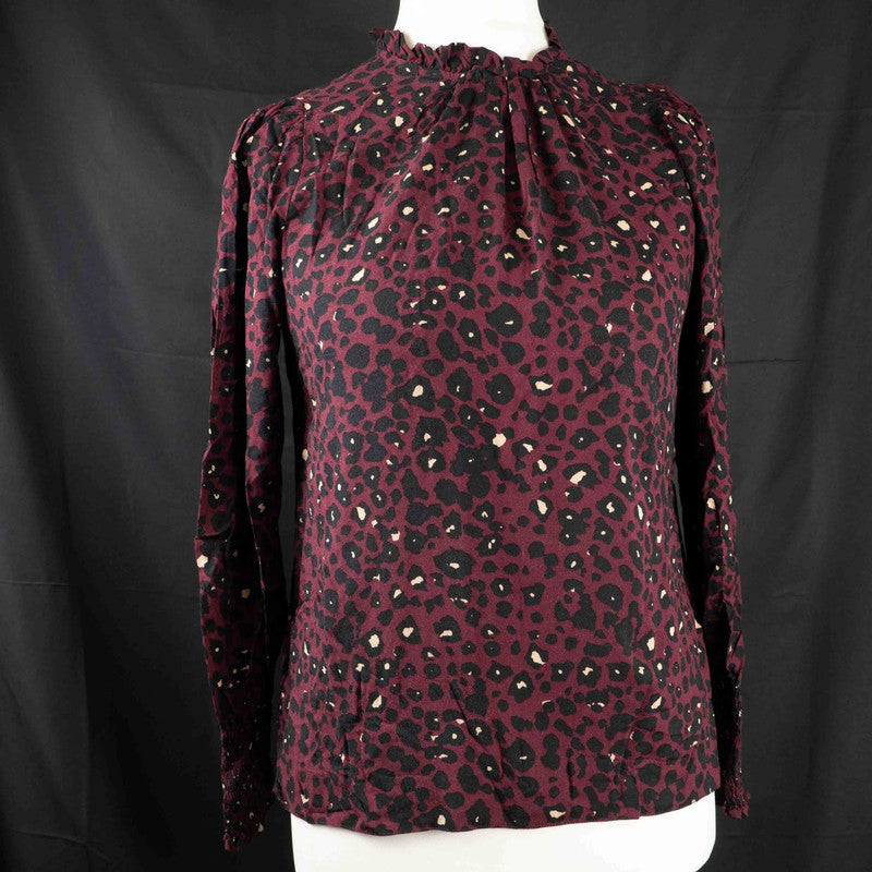 Dorothy Perkins Blouse Burgundy Animal Print Size 12