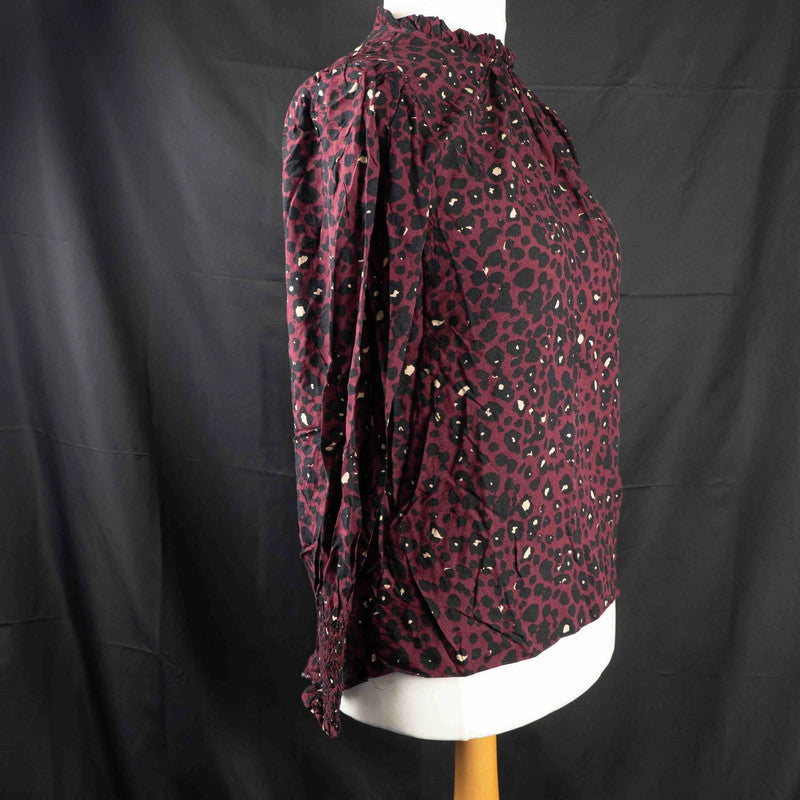 Dorothy Perkins Blouse Burgundy Animal Print Size 12