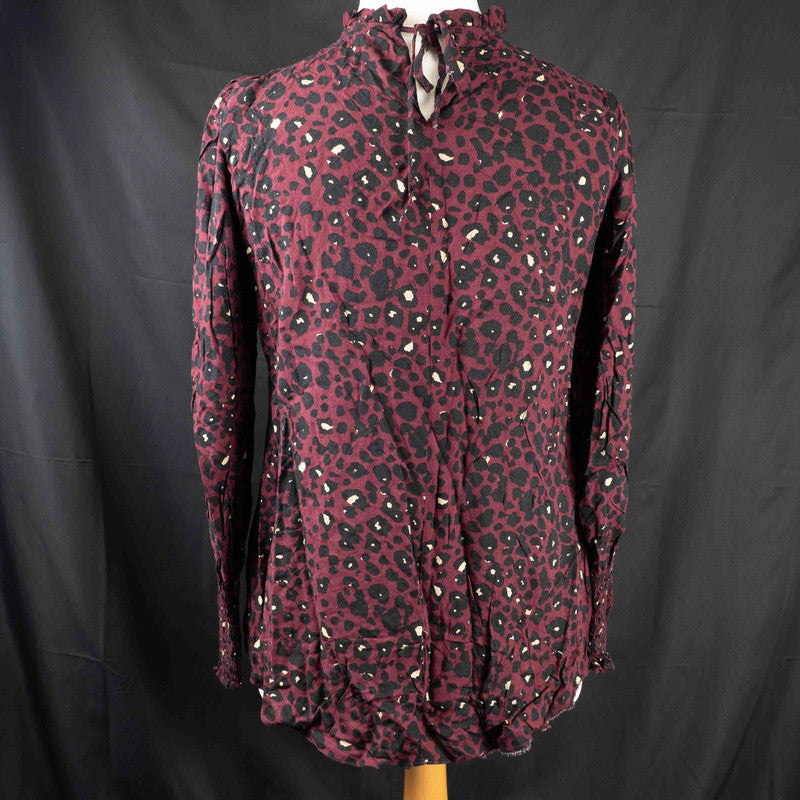 Dorothy Perkins Blouse Burgundy Animal Print Size 12
