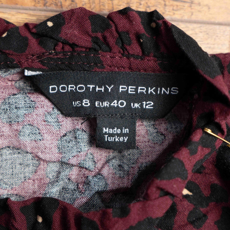 Dorothy Perkins Blouse Burgundy Animal Print Size 12