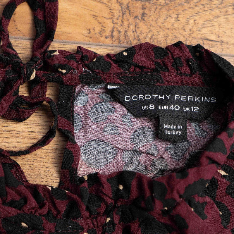 Dorothy Perkins Blouse Burgundy Animal Print Size 12
