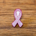 White & Pink Ribbon Pin Badge