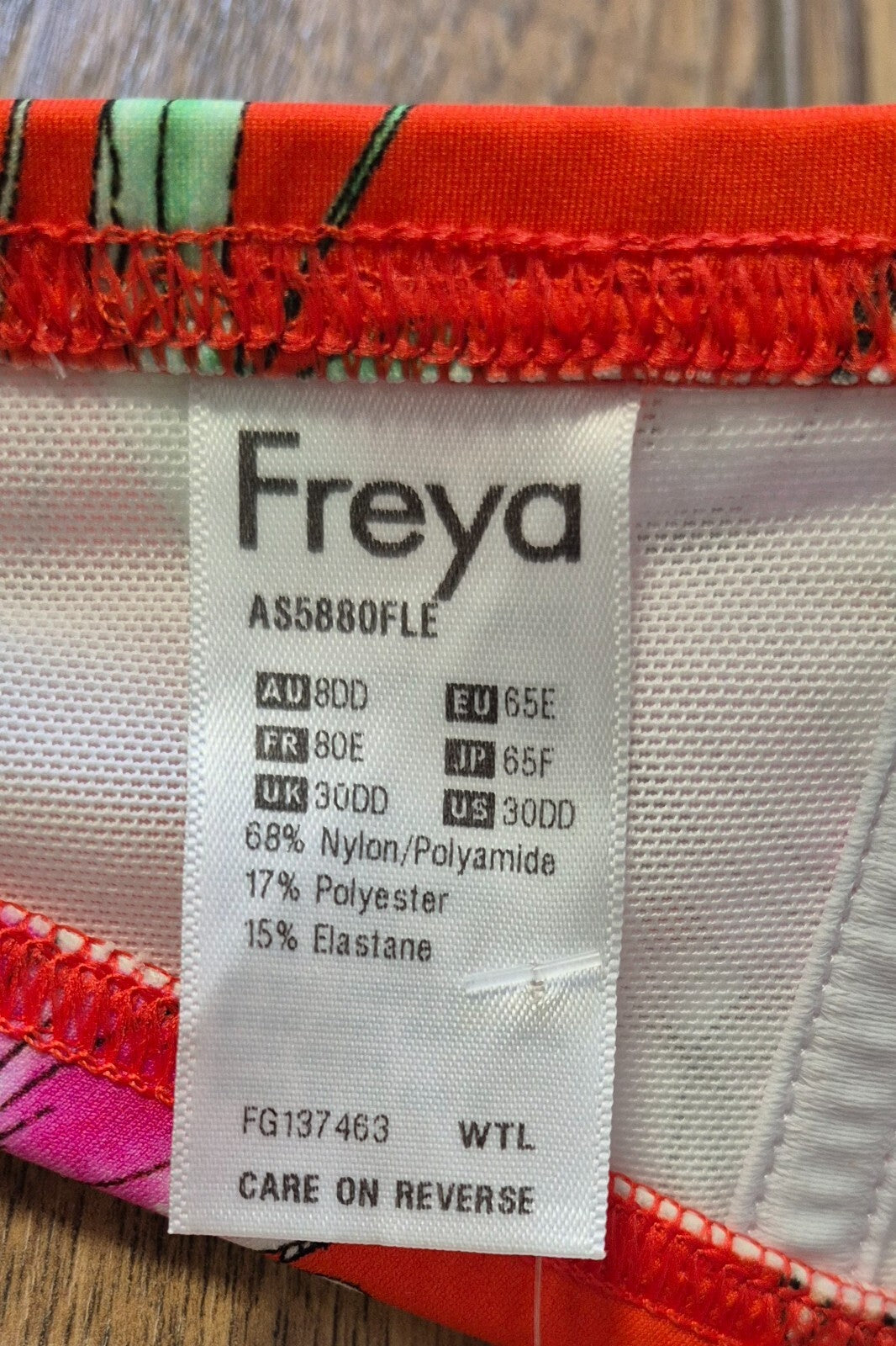 Freya 'Wild Flower' Bikini Top Red/Multi 30DD NWT